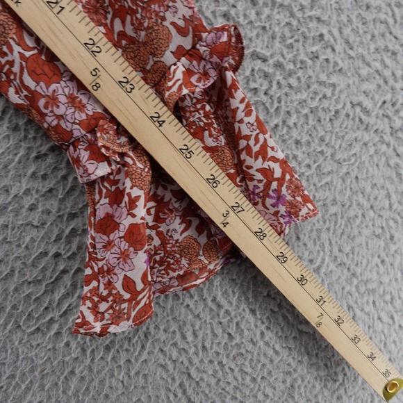 J CREW Ruffle Crinkle Chiffon Floral Print Top Small Orange Purple Womens Ruffle - Picture 9 of 12